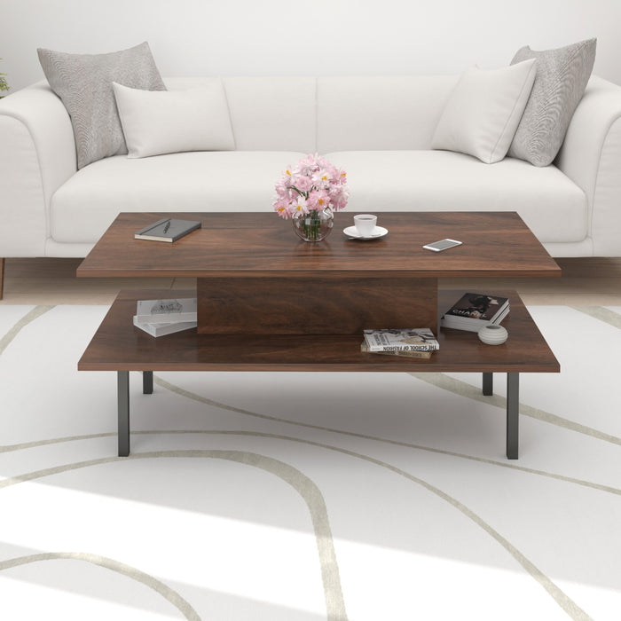 Eatame Engineered Wood Coffee Center Sofa Tea/Teapoy Console Table with Metal Legs