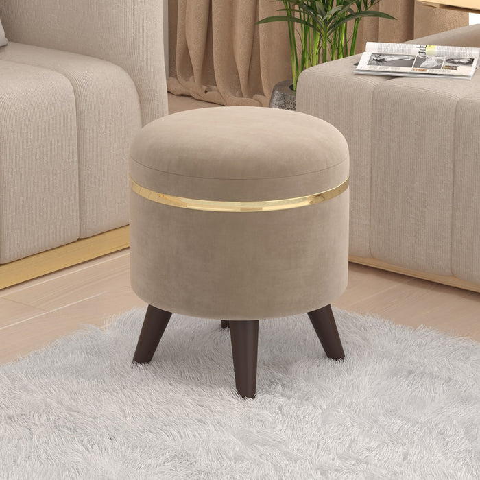 Noah Round Engineered Wood Multipurpose Ottoman Pouffes Stool/Sitting Furniture Footrest Seat Pouf Puffy Foam Foot Stool with 4 Legs for Living Room Decor Home Furniture (Off-White)