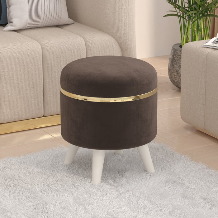 Noah Round Engineered Wood Multipurpose Ottoman Pouffes Stool/Sitting Furniture Footrest Seat Pouf Puffy Foam Foot Stool with 4 Legs for Living Room Decor Home Furniture (Borwn)