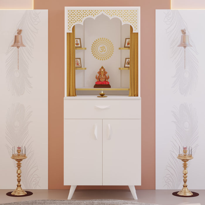 BLUEWUD Sharnam Pooja Mandir, Temple Unit for Home with Storage Cabinet