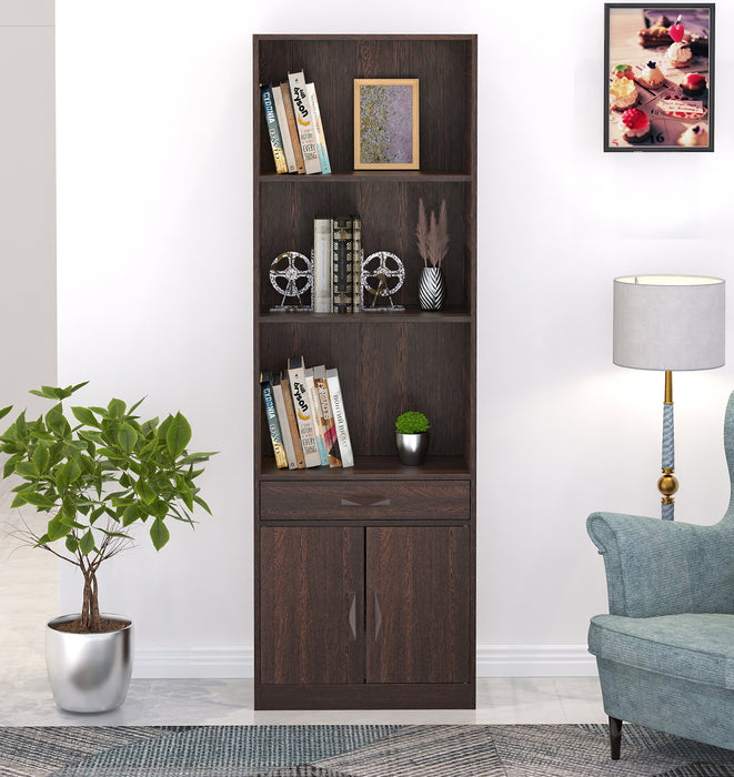 Seonn Bookshelf Cabinet with Storage Shelves & Drawer |Wenge