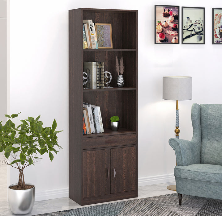 Seonn Bookshelf Cabinet with Storage Shelves & Drawer |Wenge