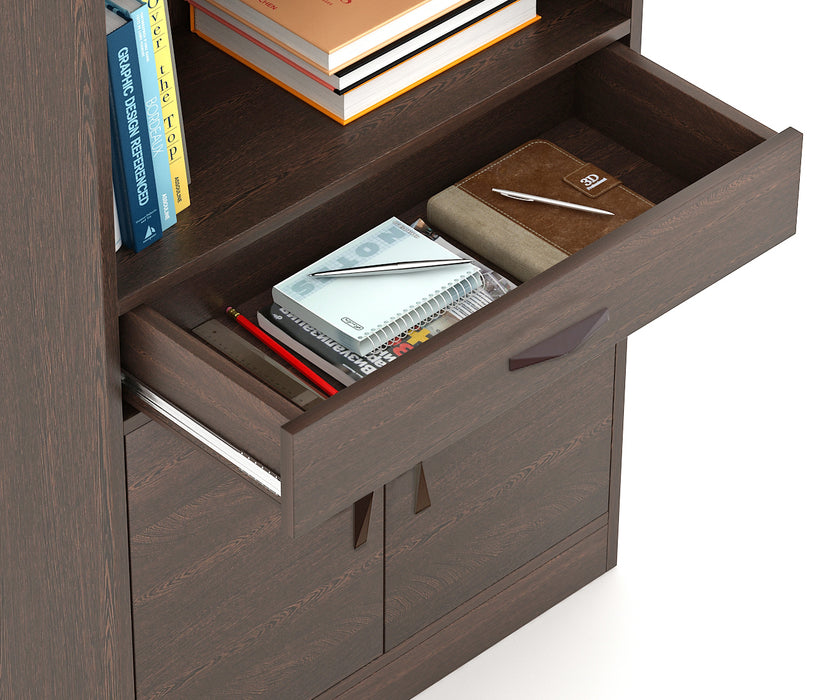 Seonn Bookshelf Cabinet with Storage Shelves & Drawer |Wenge