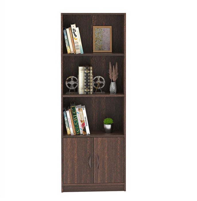 Seonn Bookshelf Cabinet Book Rack Organizer with Shelves for Décor Display, Drawer and 2 Doors Cabinet Floor Standing for Home Library (Without Drawer) |Wenge