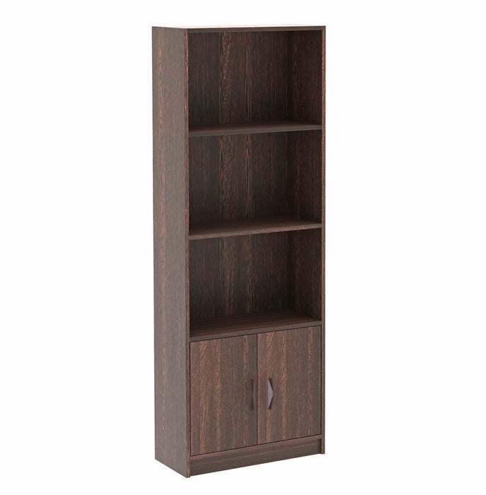Seonn Bookshelf Cabinet Book Rack Organizer with Shelves for Décor Display, Drawer and 2 Doors Cabinet Floor Standing for Home Library (Without Drawer) |Wenge