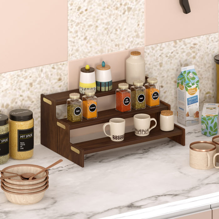 Dolvin Ladder Style Engineering Wood Spice Masala Rack Shelf Stand Organizer/Spice Bottle Display Rack & Cup Stand for Home & Kitchen, DIY (Do it Yourself)