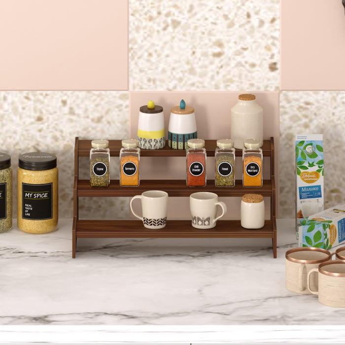 Dolvin Ladder Style Engineering Wood Spice Masala Rack Shelf Stand Organizer/Spice Bottle Display Rack & Cup Stand for Home & Kitchen, DIY (Do it Yourself)