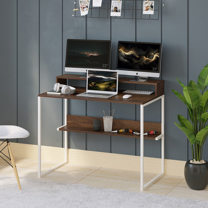 Corbyn Plus Study and Computer Laptop Table with Monitor Stand for Home or Office, WFH Desk, with Shelves Storage for Books and Décor Display, DIY(Do It Yourself)