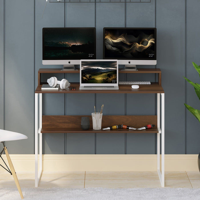 Corbyn Plus Study and Computer Laptop Table with Monitor Stand for Home or Office, WFH Desk, with Shelves Storage for Books and Décor Display, DIY(Do It Yourself)