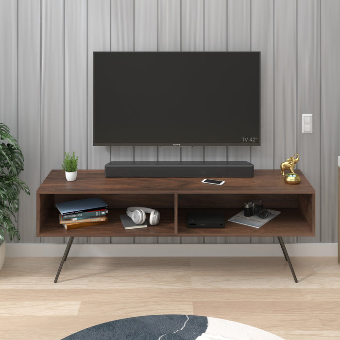 Averyl Engineering Wood TV Entertainment Unit /TV Cabinet with Shelves with Black Pencil Legs, Ideal for 55 Inches