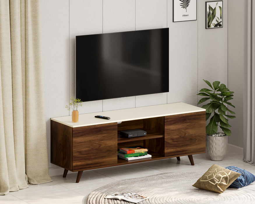 Harmond Engineered Wood Tv Entertainment Unit Cabinet with Storage, (Brown Maple & Ivory, for Upto 50"