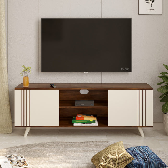 Harmond Engineering Wood Floor Standing TV Entertainment Unit Set Top Box Stand/TV Cabinet with Shelves for Books & Décor Display Unit Bed Living Room Upto 55 Inches (Brown Maple & White)