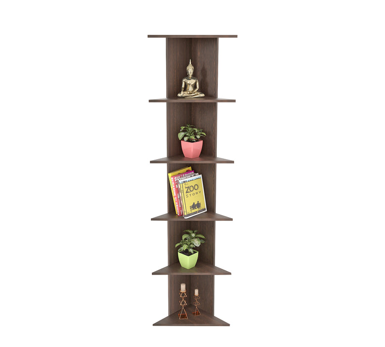 Bluewud Cadlic Engineered Wood Lifestyle Wall Corner Shelf / Display Rack (Wenge)