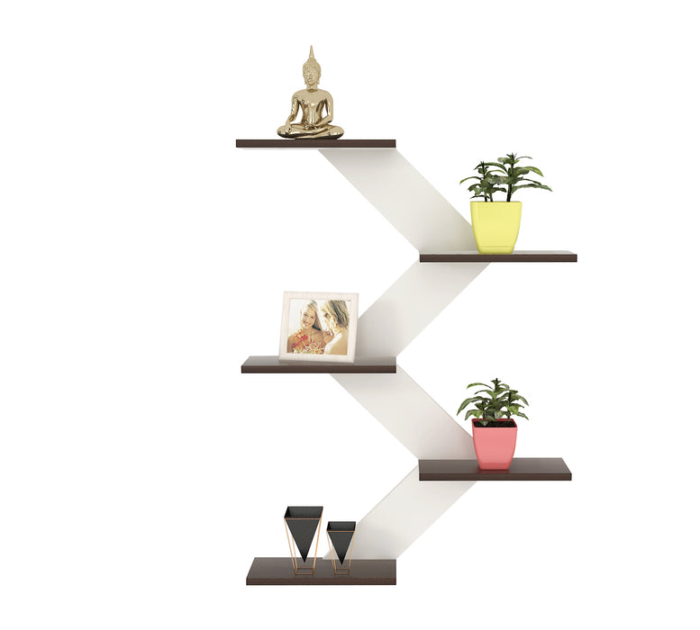 Bluewud Astrella Engineered Wood Lifestyle Wall Shelf / Display Rack (Frosty & Wenge)