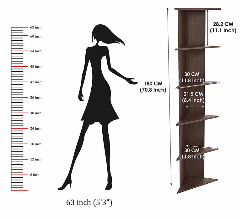 Bluewud Cadlic Engineered Wood Lifestyle Wall Corner Shelf / Display Rack (Wenge)