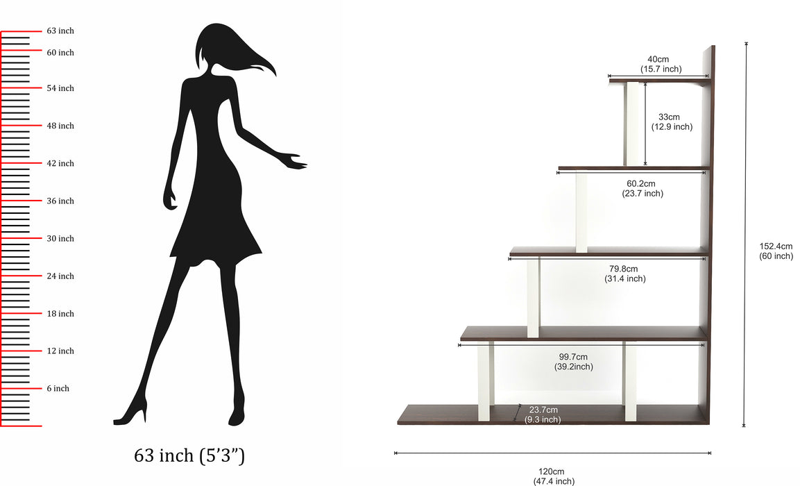 Wolabey Ladder Style Bookshelf |Wenge & White