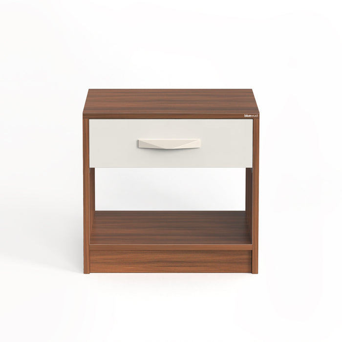 Oliver Bed Side Table with Drawer |Walnut & Frosty
