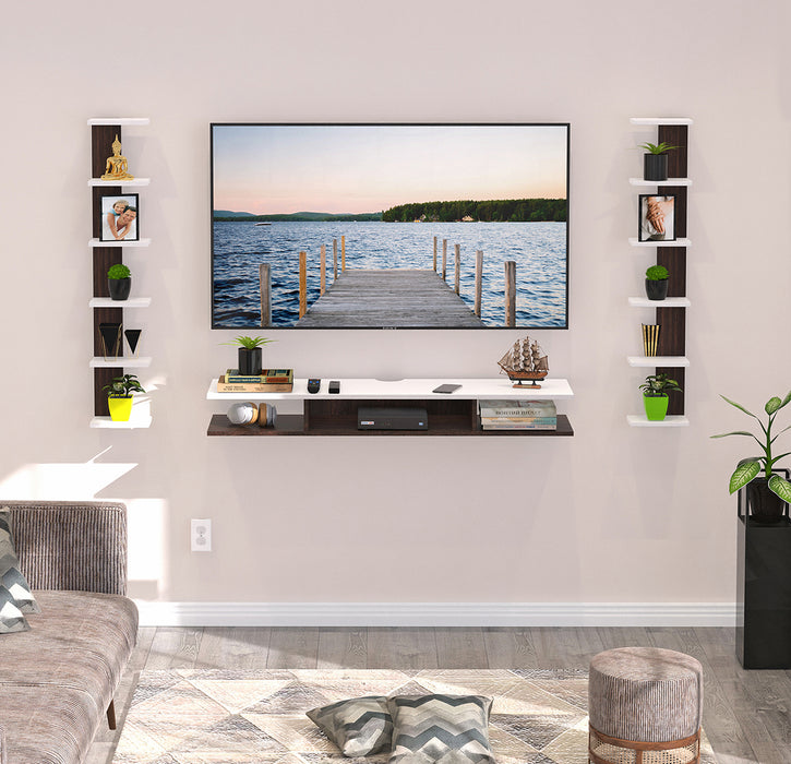 Bluewud Estoye Engineered Wood Wall Mount TV Entertainment Unit (Wenge & White - Large)