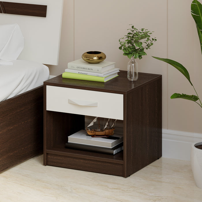Oliver Bed Side Table with Drawer |Wenge & Frosty