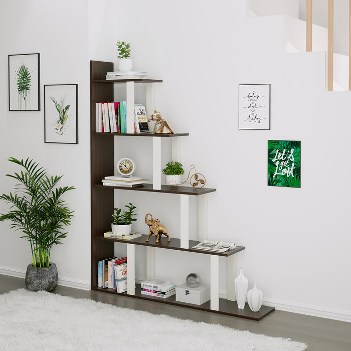 Wolabey Ladder Style Bookshelf |Wenge & White