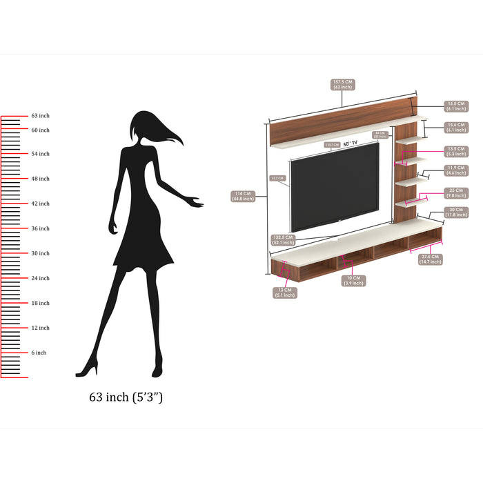 Primax Plus TV Unit Large, Ideal for Up to 50" |Walnut & Frosty White