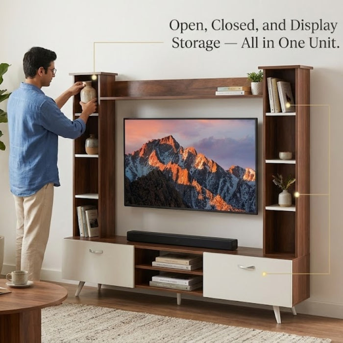 Pinn Engineered Wood TV Entertainment Unit Set Top Box Stand/TV Cabinet with Shelves for Books & Décor Display Unit Bed Living Room Upto 60 Inches - DIY (Brown Maple & White)