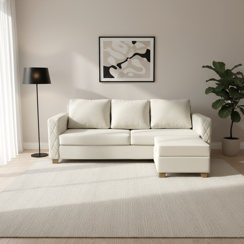 Wilber 3+1, 4 Seater Interchangeable L Shape Sofa Set (White)