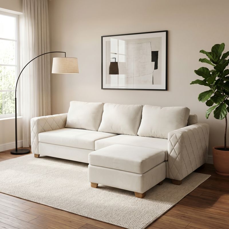Wilber 3+1, 4 Seater Interchangeable L Shape Sofa Set (White)