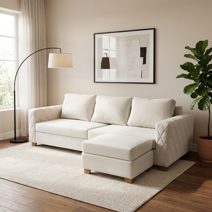 Wilber 3+1, 4 Seater Interchangeable L Shape Sofa Set (White)