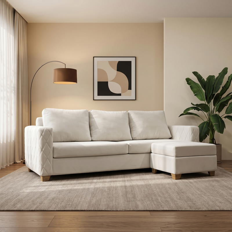 Wilber 3+1, 4 Seater Interchangeable L Shape Sofa Set (White)