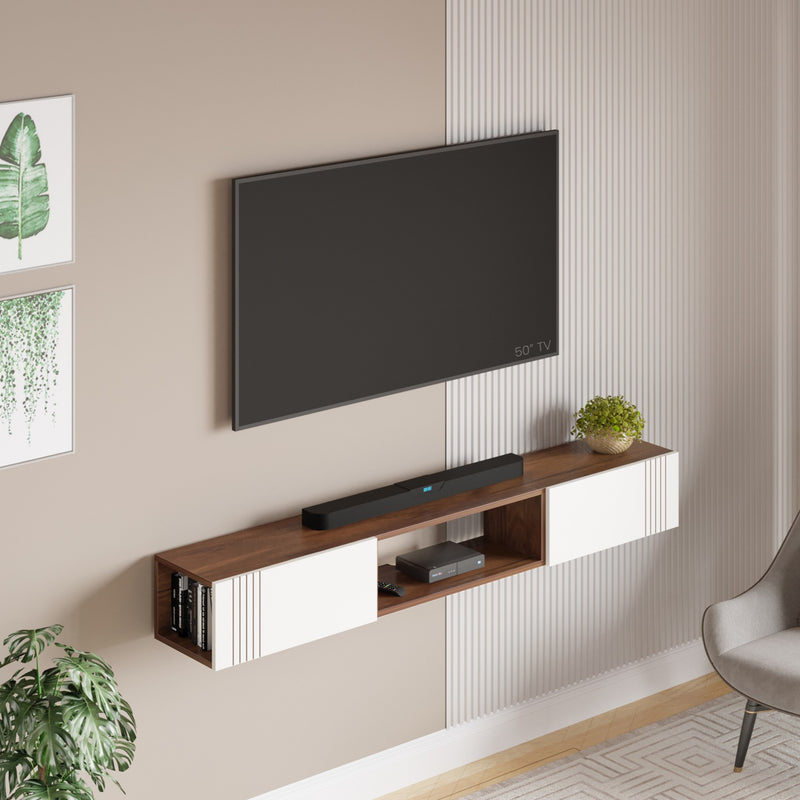 Darien Wall Mount TV Unit With Storage Cabinet (Maple & Frosty White)