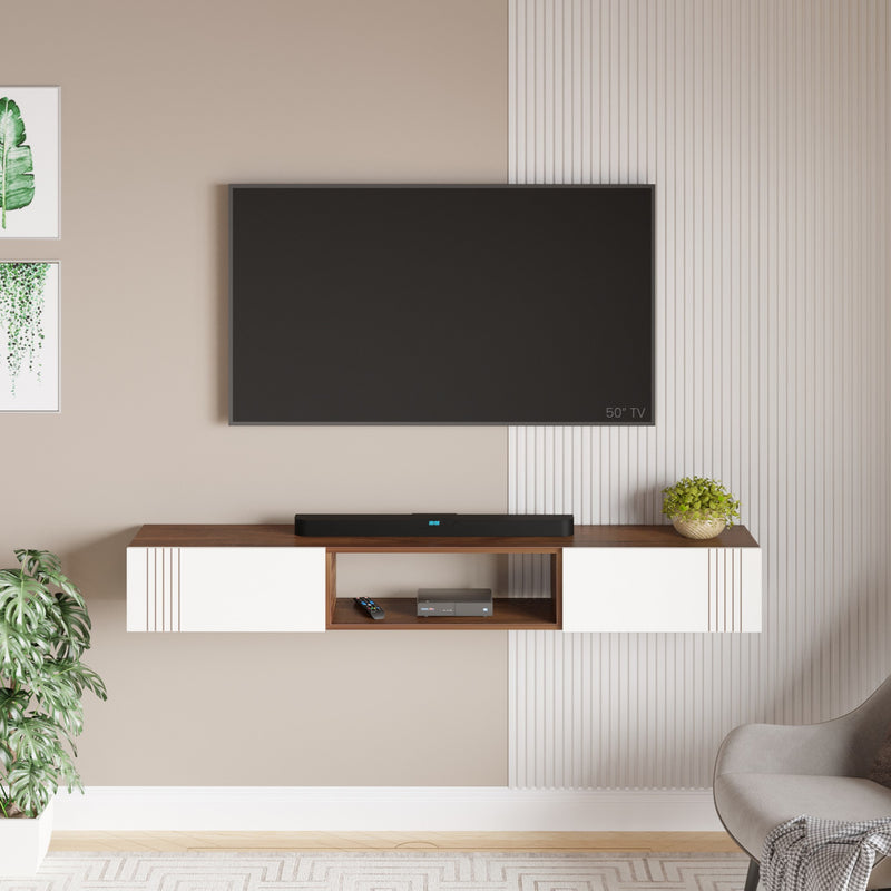 Darien Wall Mount TV Unit With Storage Cabinet (Maple & Frosty White)