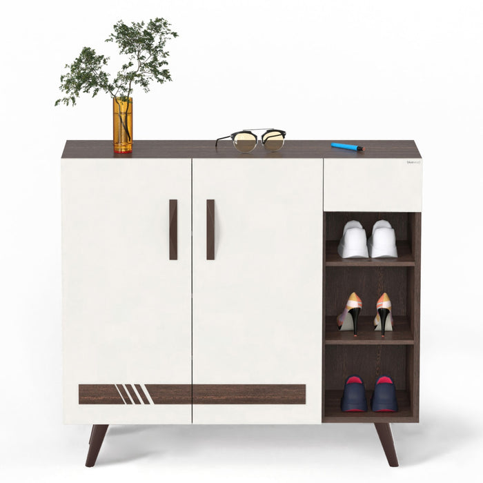 Oleye 2 Doors Shoe Rack Cabinet with Drawer |Wenge & White