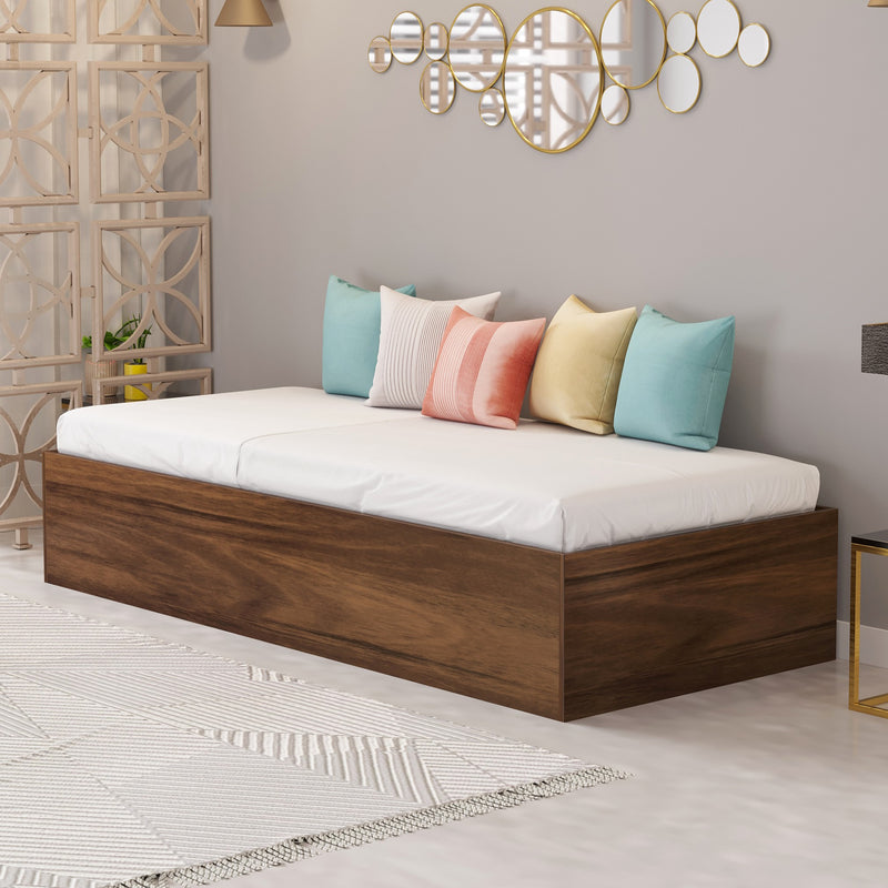 Maltein Single Diwan Bed with Storage Box for Bedroom (Brown Maple)