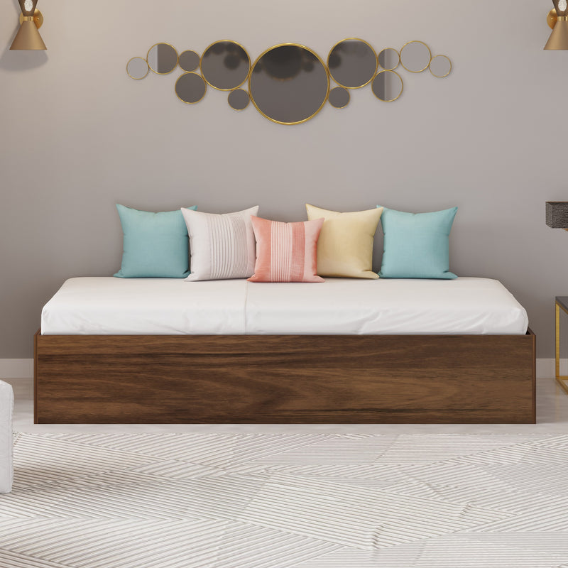 Maltein Single Diwan Bed with Storage Box for Bedroom (Brown Maple)