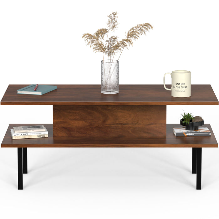 Eatame Engineered Wood Coffee Center Sofa Tea/Teapoy Console Table with Metal Legs