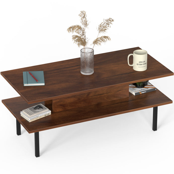 Eatame Engineered Wood Coffee Center Sofa Tea/Teapoy Console Table with Metal Legs