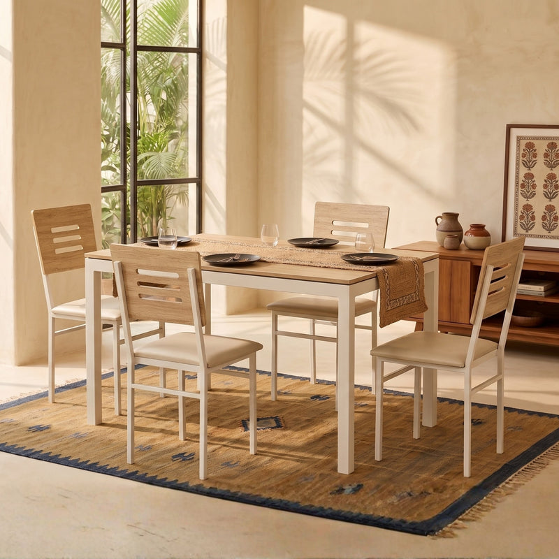 Halven 4 Seater Dining Table Set for Home | Compact Modern Dining Table with 4 Chairs DIY (Do it Yourself) (European Oak & White)