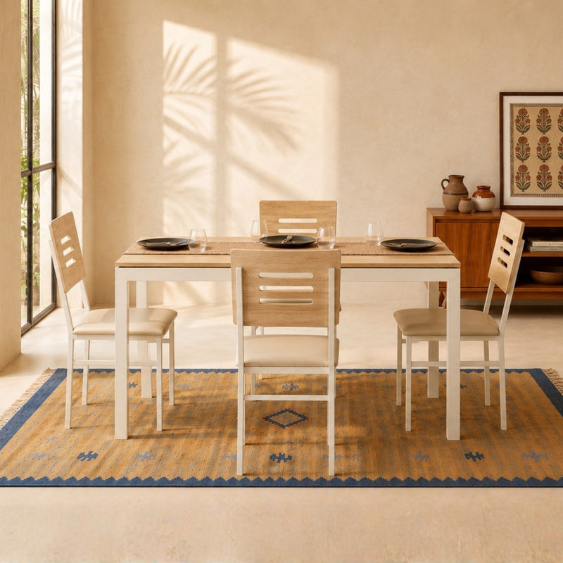 Halven 4 Seater Dining Table Set for Home | Compact Modern Dining Table with 4 Chairs DIY (Do it Yourself) (European Oak & White)