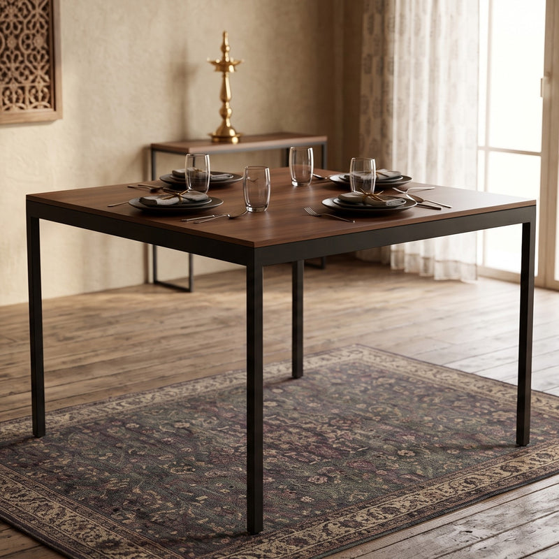 Halven 4 Seater Dining Table for Home (Brown Maple & Black)