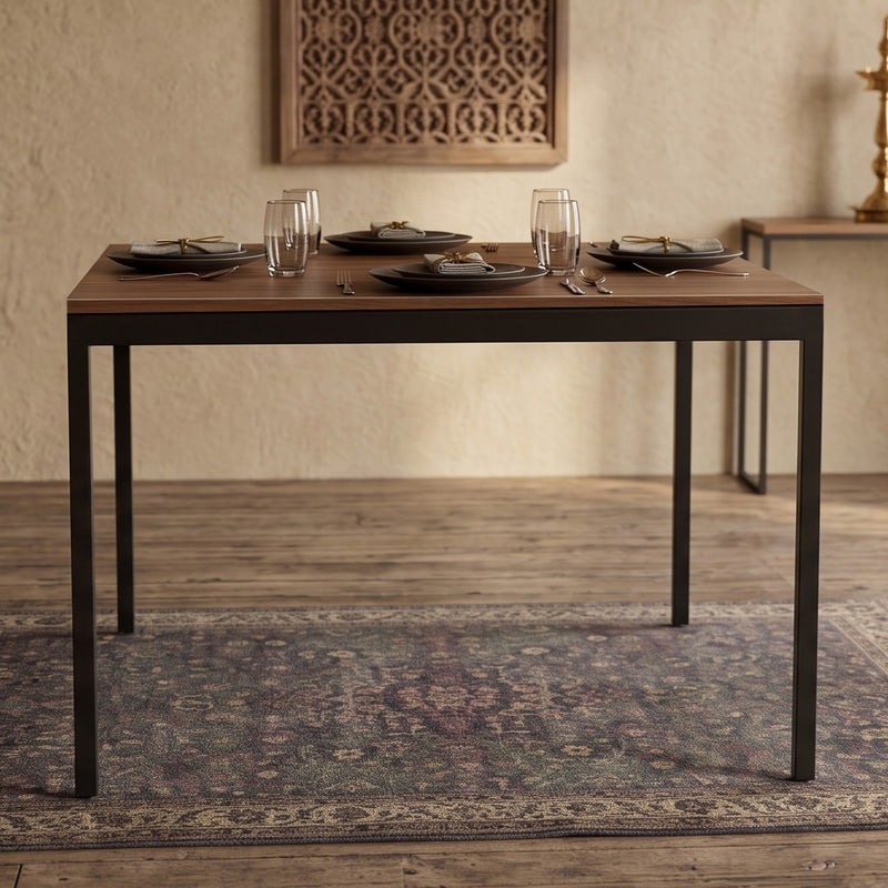 Halven 4 Seater Dining Table for Home (Brown Maple & Black)