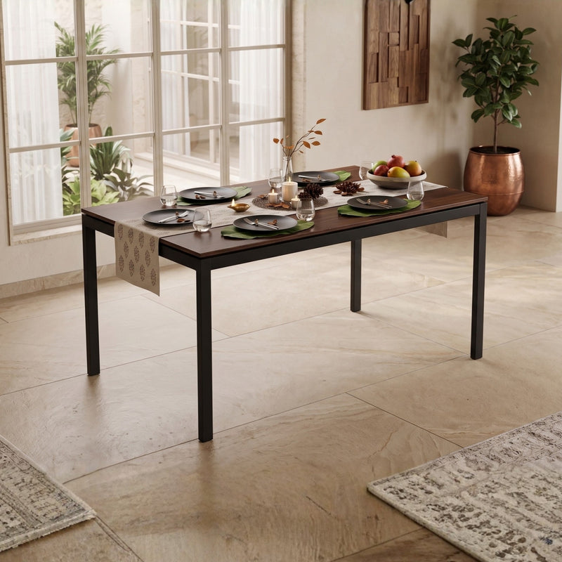 Halven 6 Seater Rectangular Dining Table for Home | Compact Modern Dining Table Without Chair | DIY (Do it Yourself) (Brown Maple & Black)