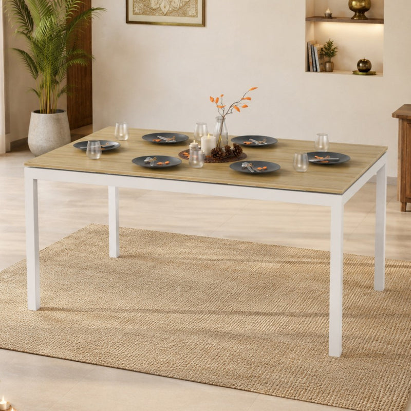 Halven 6 Seater Rectangular Dining Table for Home | Compact Modern Dining Table Without Chair DIY (Do it Yourself) (European Oak & White)