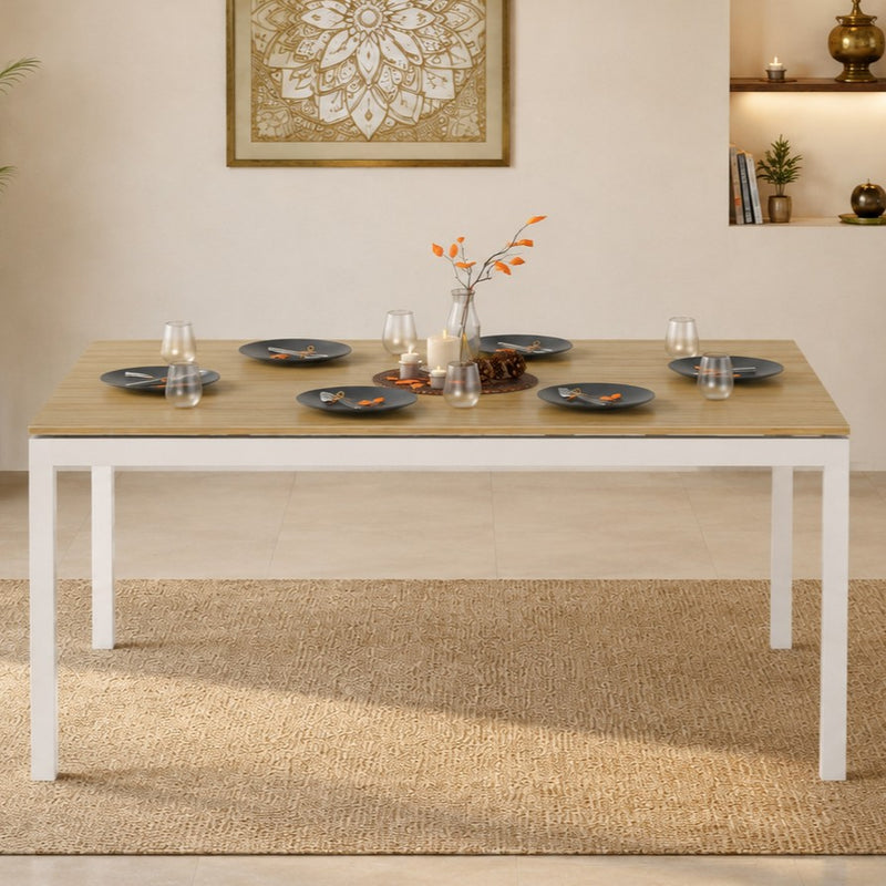 Halven 6 Seater Rectangular Dining Table for Home | Compact Modern Dining Table Without Chair DIY (Do it Yourself) (European Oak & White)