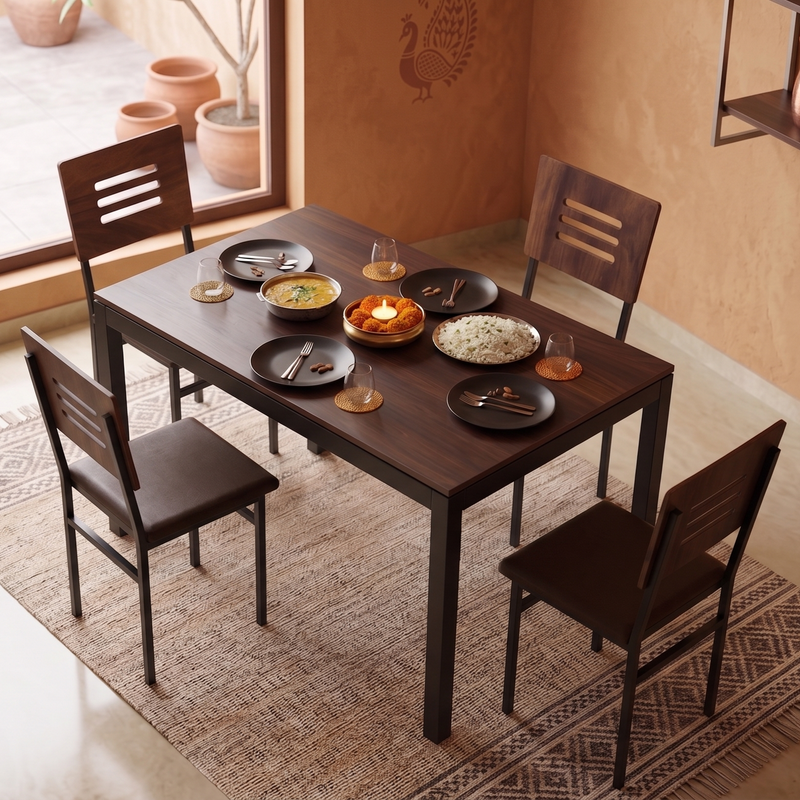 Halven 4 Seater Dining Table Set for Home | Compact Modern Dining Table with 4 Chairs DIY (Do it Yourself) (Brown Maple & Black)