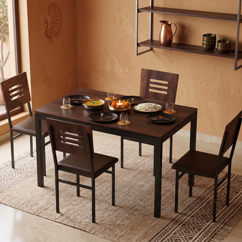 Halven 4 Seater Dining Table Set for Home | Compact Modern Dining Table with 4 Chairs DIY (Do it Yourself) (Brown Maple & Black)