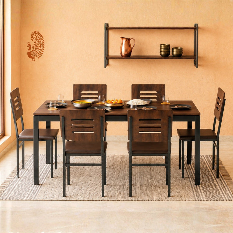 Halven 6 Seater Dining Table Set for Home | Compact Modern Dining Table with 6 Chairs DIY (Do it Yourself) (Brown Maple & Black)