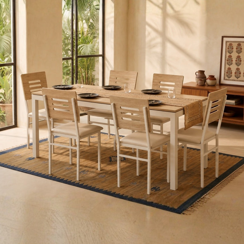 Halven 6 Seater Dining Table Set for Home With Chair DIY (Do it Yourself) (European Oak & White)