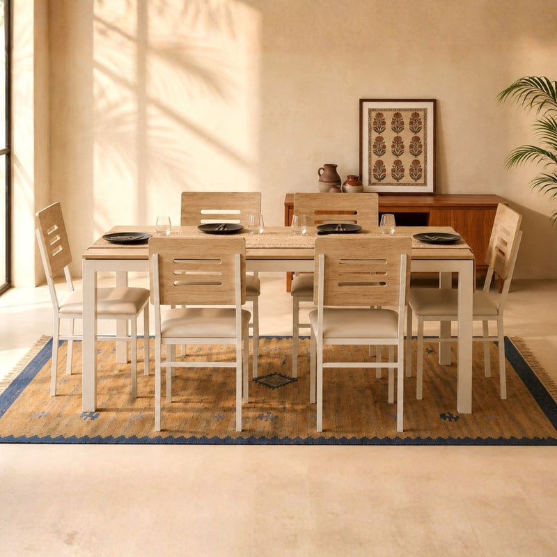 Halven 6 Seater Dining Table Set for Home With Chair DIY (Do it Yourself) (European Oak & White)