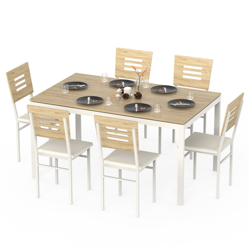 Halven 6 Seater Dining Table Set for Home With Chair DIY (Do it Yourself) (European Oak & White)